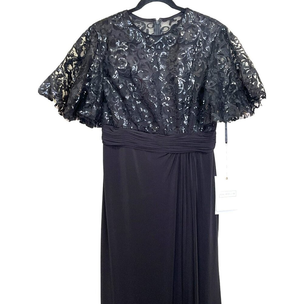 Mac Duggal Sequins Jersey Flutter Sleeve Formal Gown Maxi Dress Sz 10 NWT - Picture 7 of 8